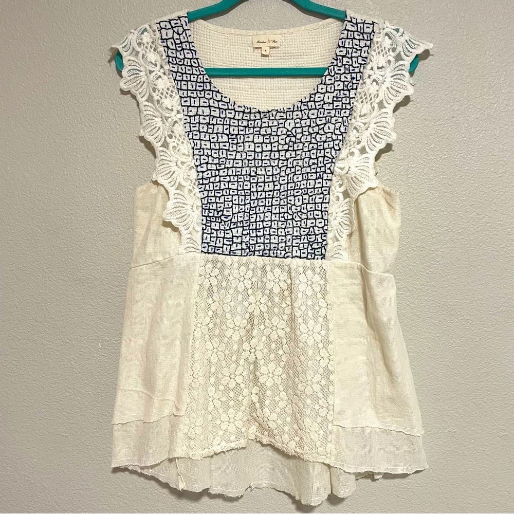 Final Price Anthropologie Meadow Rue Crochet Sleeveless Lace & Gauzy Boho Top